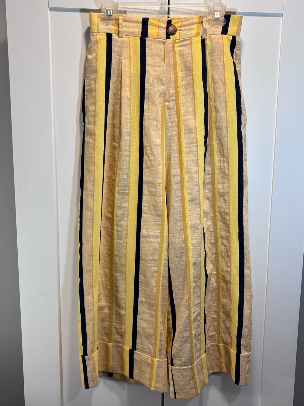 Zara Linen Cotton Wide-Leg Pants Vertical Stripes Multicolor 29” (26” Inseam)